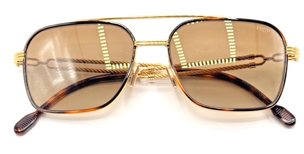 Fred Sunglasses FG40080U 30P Gold Navigator Frame Brown Lens Double Cable 56mm